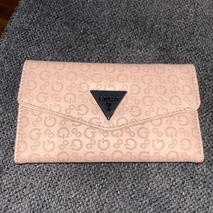 GUESS Tan-Pink Leather Embossed Logo Envelope Trifold Women’s Wallet